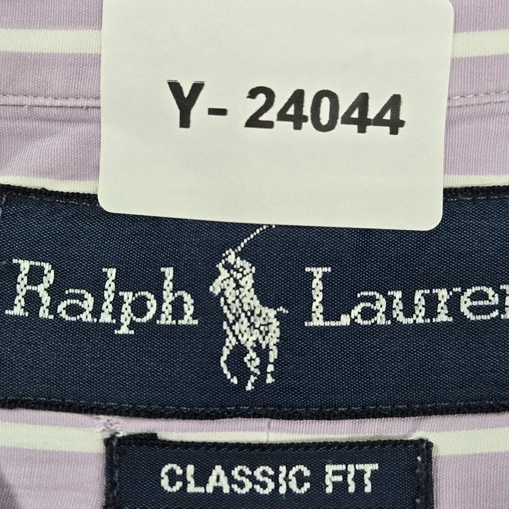 VINTAGE Ralph Lauren Men Button Up Shirt 18 Purple Pony Embroidery Striped